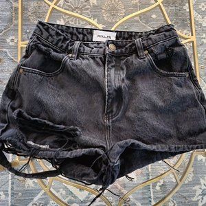Rolla's Dusters. Hottest denim brand! Distressed Black Jean Cutoffs. Sz 25.